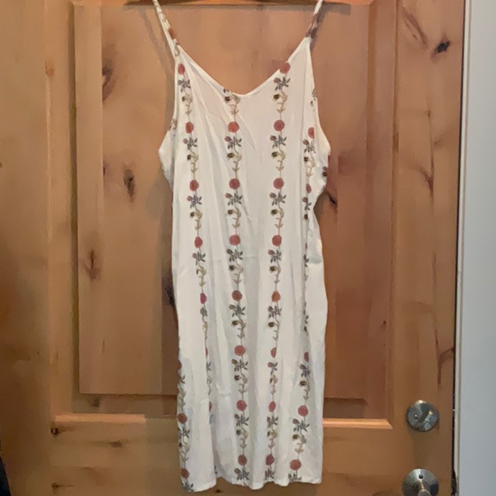 Cost Plus World Market White Dress with Floral Accents